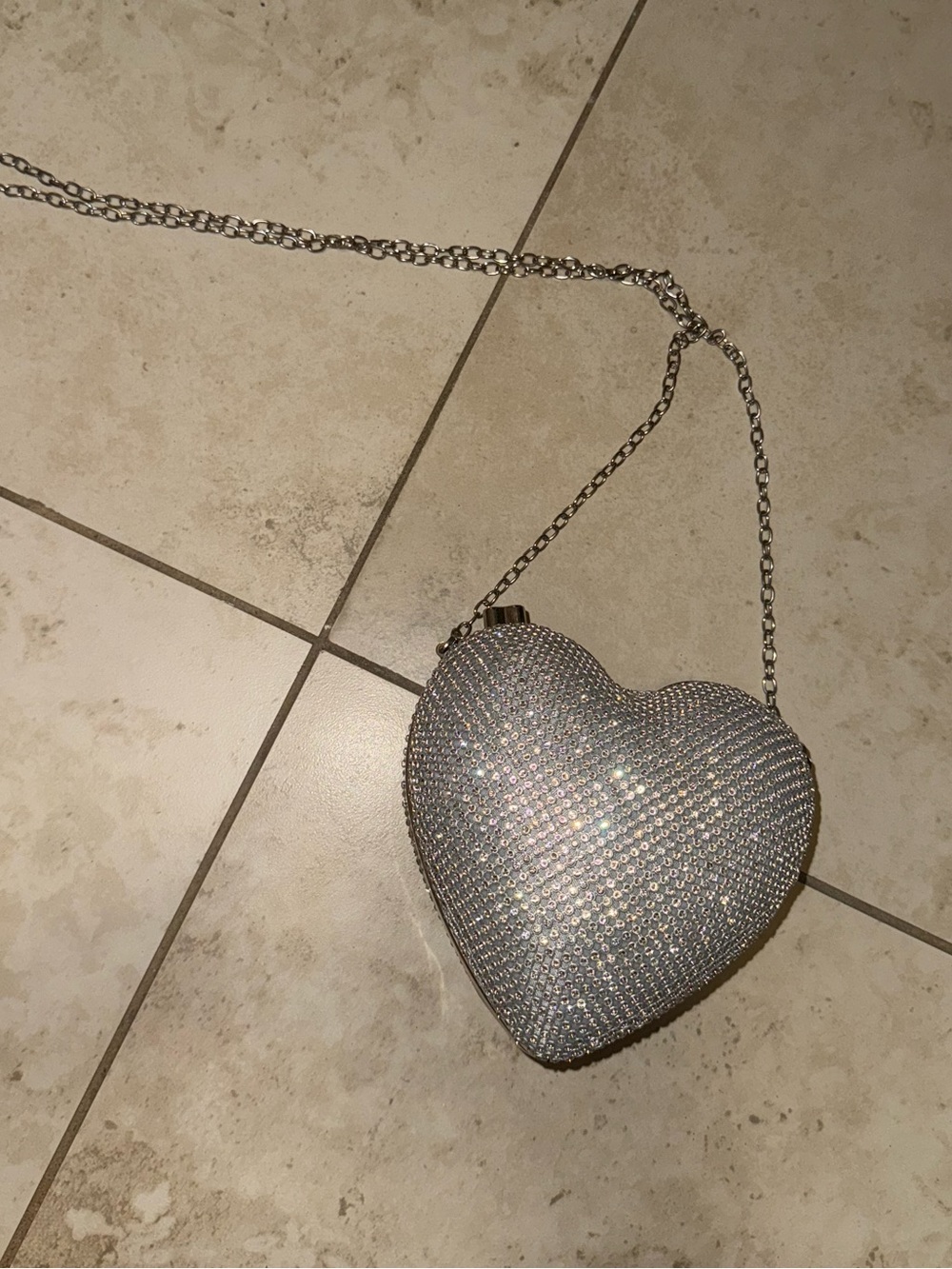 Crystal Heart Crossbody Bag - Silver